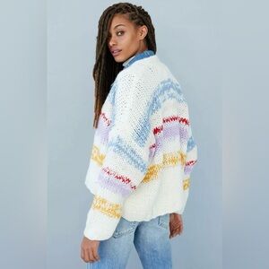 Anthropologie Grazia Chunky Knit Multicolor Striped Cardigan  Sz M/L